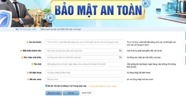 Biểu mẫu đăng ký tài khoản tại WW88